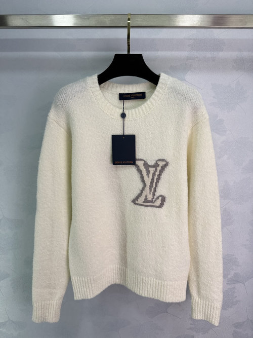 Louis Vuitton Contrast Letter Jacquard Knit Sweater with Reflective Mirror Effect