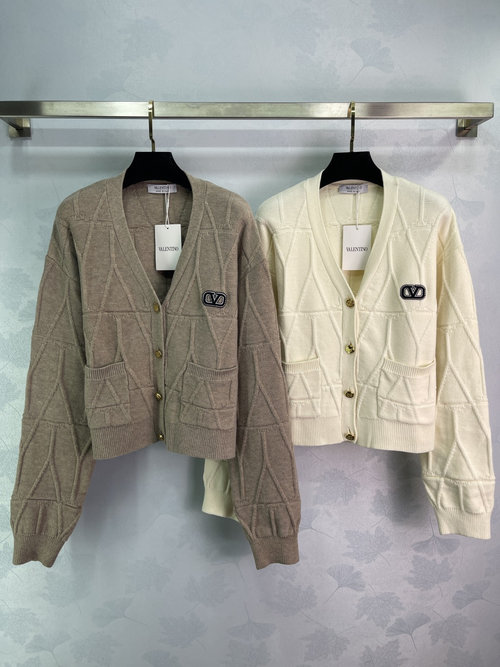 Valentino V-neck Knit Cardigan with Black VD Logo Embroidery