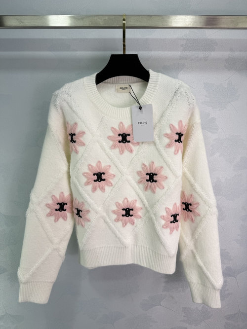 Celine Exquisite Arch - embroidered Rounded - neck Wool - blend Knit Cardigan