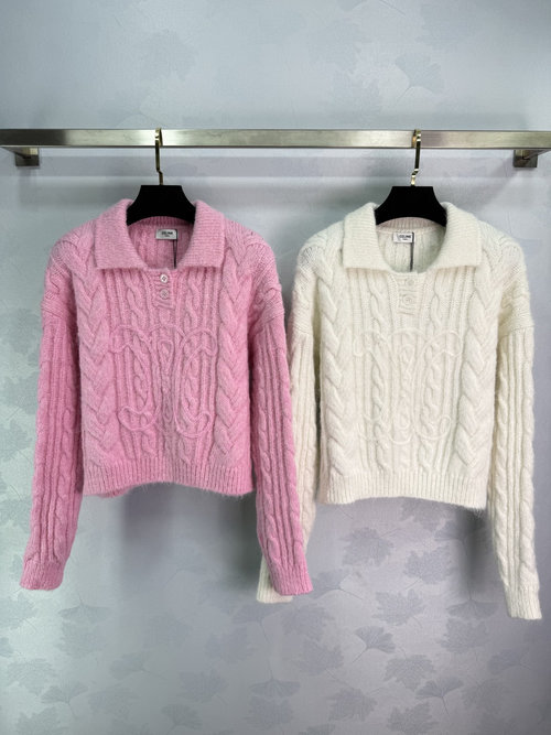 Celine Triumph Arch Embroidered Soft and Elegant Knit Sweater