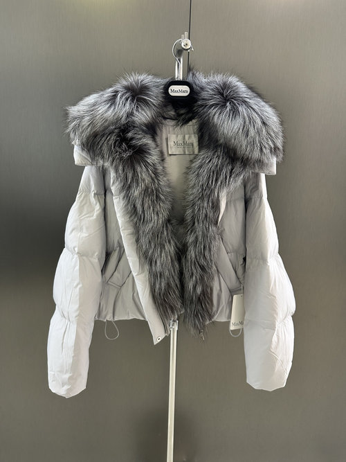 Max Mara New Goose Down Jacket with Detachable Raccoon Fur Collar