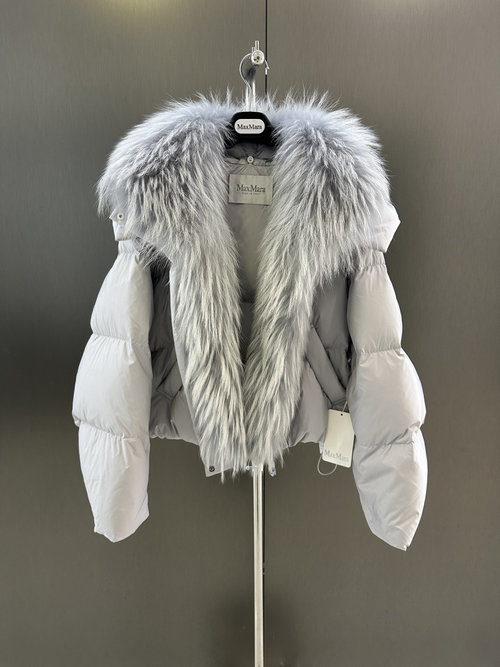 Max Mara New Goose Down Jacket with Detachable Raccoon Fur Collar