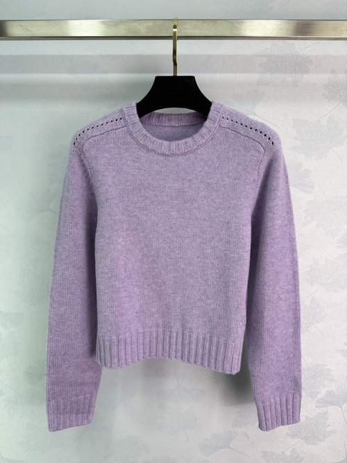 Celine Elegant Taro Purple Knitwear with Delicate Hollow Pattern and Double Stitch Detailing