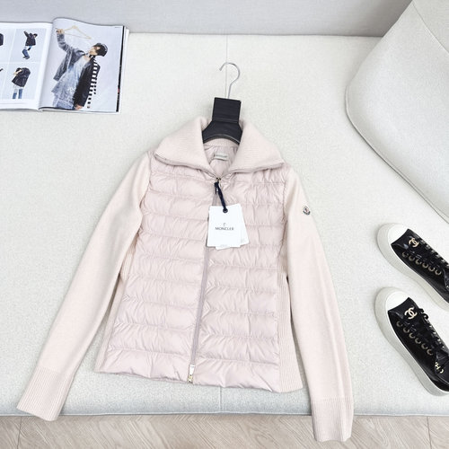 Moncler Knit-Spliced High-Collar Down Jacket, Stylish and Warm