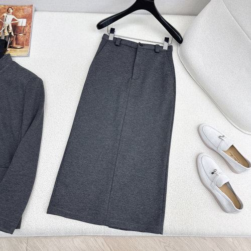 Loro Piana Exclusive Minimalistic Set with Collared Coat and Pencil Skirt