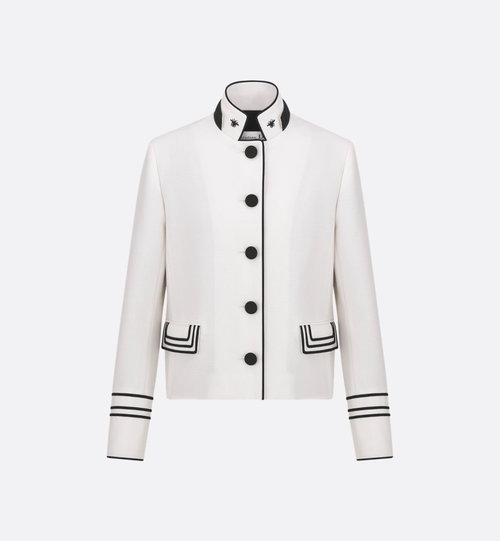 Dior Navy Style Collared Jacket with Stripe and Embroidered Bees