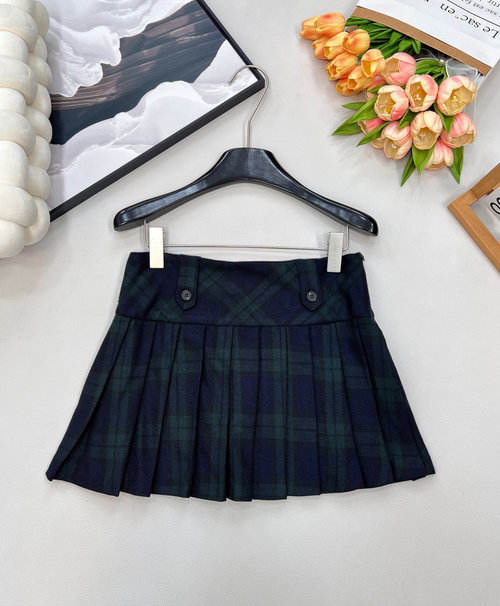 Miu Miu Checkered Wool-Blended A-Line Pleated Mini Skirt