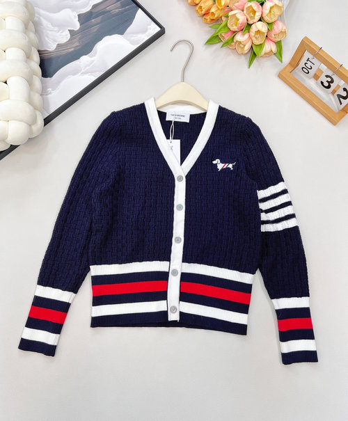 Thom Browne Braided Color-blocked Knitted Open Cardigan with Logo