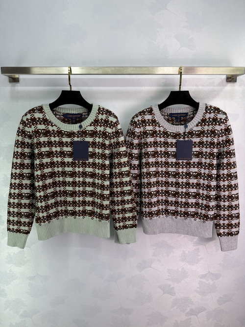 Louis Vuitton Diamond Pattern Wool Blend Sweater with Ribbed Trim