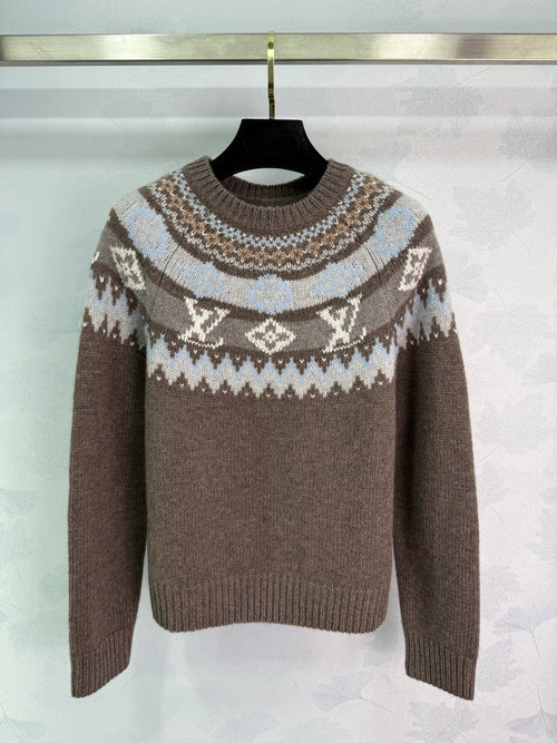 Louis Vuitton Round Neck Pullover Sweater with Color-Block Logo Design