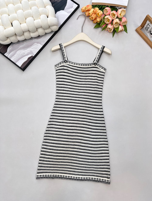 Dior Striped Knit Sundress with Anchor Buttons and Ruffled Hem