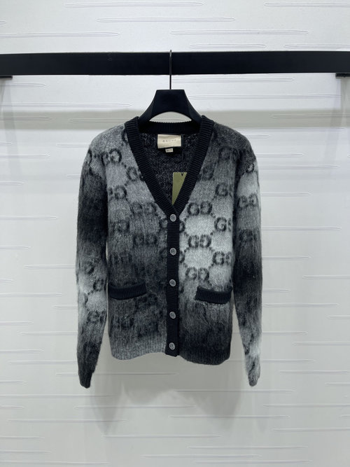 Gucci Artistic Jacquard Mohair Cardigan with Double G Emblem