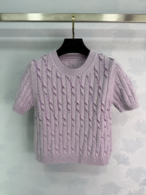 Gucci Turtleneck Knit Short Sleeve with Sequins in Soft Purple