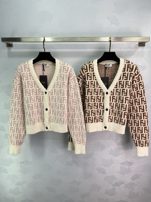 Fendi Chic Knit Cardigan with Contrasting V-Neck and New Logo