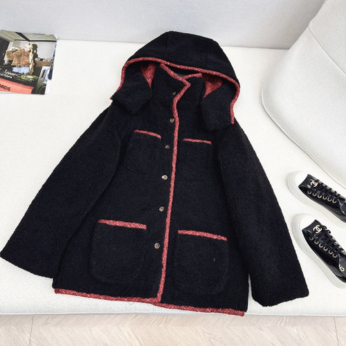 Chanel Exclusive Knitted - Trimmed Mid - length Faux Fur Coat