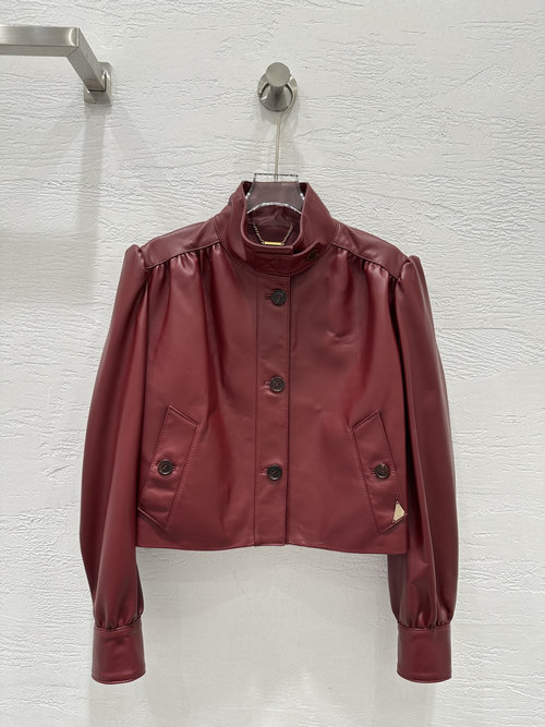Chanel Exclusive First-Release Stand-Collar Faux Leather Jacket with Wrinkles