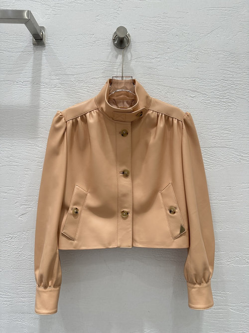 Chanel Exclusive First-Release Stand-Collar Faux Leather Jacket with Wrinkles