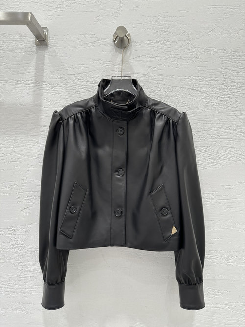 Chanel Trendy Stand-Up Collar Leather Jacket in Premium Sheepskin with Folding Design