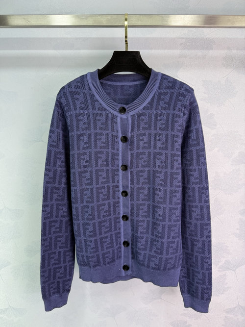 Fendi Customized Knit Long Sleeve Cardigan with Letter Jacquard, Classic Style