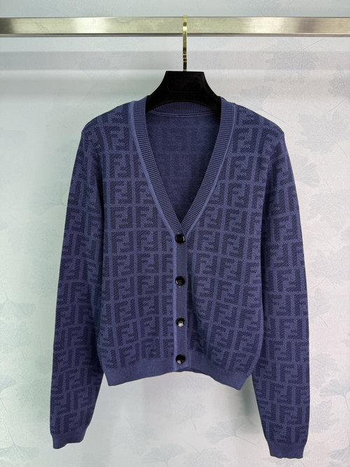 Fendi Classy V Neck Knit Long Sleeve Cardigan with Letter Pattern, Timeless Look