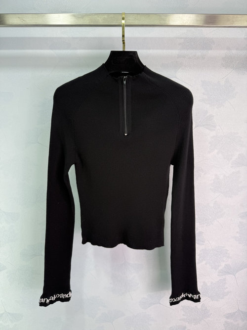 Alexander Wang Half-zip Knitted Sweater with Cuff Letter Detail for a Simple and Stylish Look