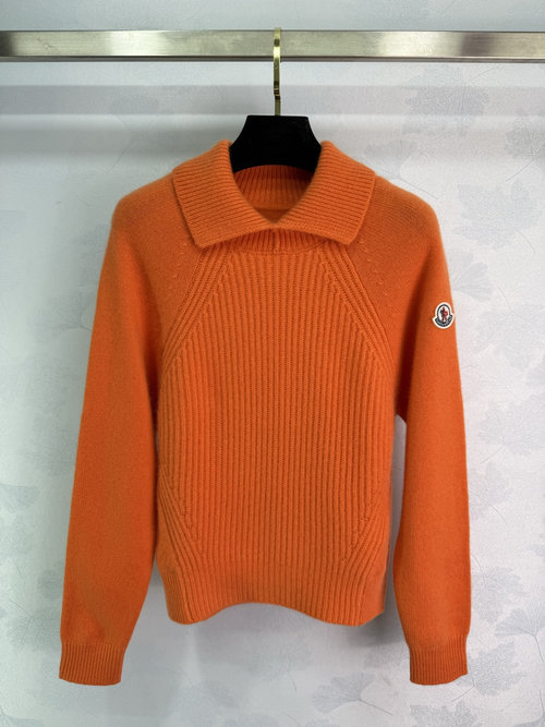 Moncler Cashmere Turn-down Collar Sweater with Classic Badge Embroidery