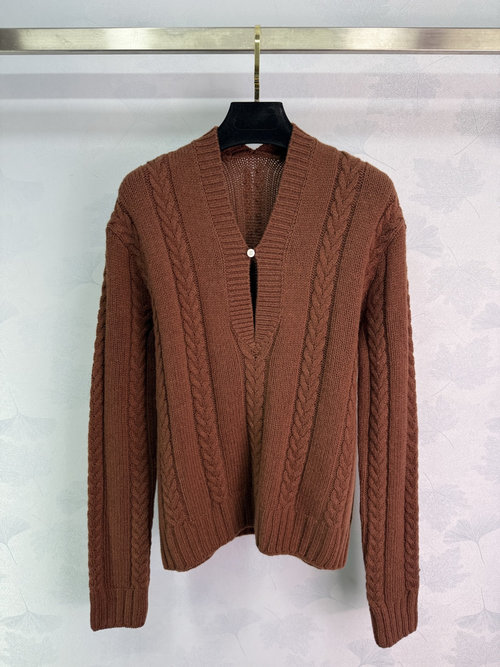 Loewe V-Neck Knit Sweater with Twisted Pattern and Custom Buttons