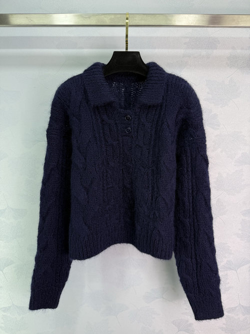 Celine Elegant and Versatile Hooked Arch Collar Knit Top with YB Wool Blend