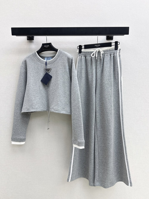Prada Autumn-Winter Casual Studded Sweatshirt and Trousers Set