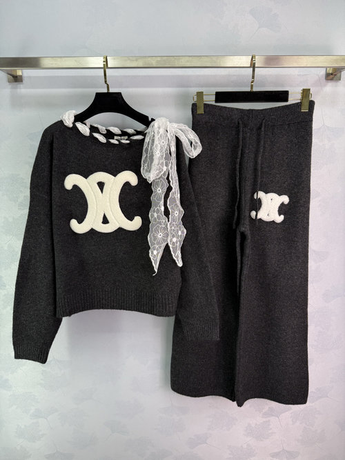 Celine Knit Jumpsuit Set with Arc de Triomphe Embroidered, Stylish and Practical