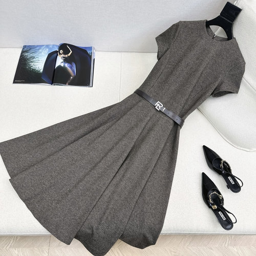 Polo Ralph Lauren Retro Checkered Long Dress with Belt Decoration