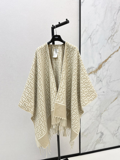 Fendi Exclusive Classic Double F Pattern Wool Shawl with Hand - crafted Edges