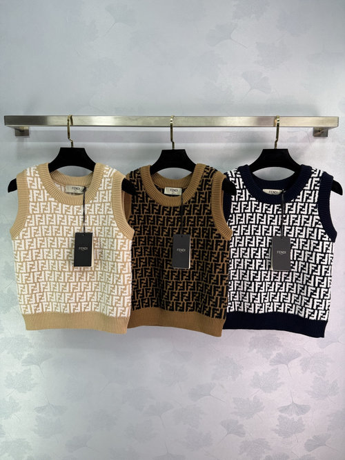 Fendi Custom Imported Mohair Round Neck Vest with Double F Jacquard