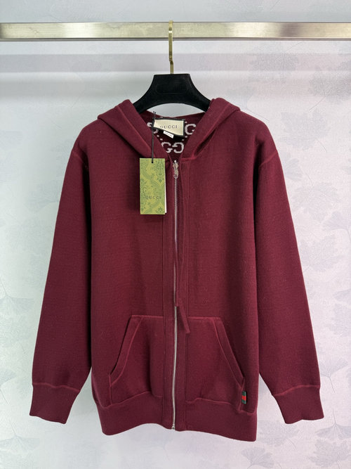 Gucci Reversible Knit Zip-up Cardigan with Plaid and Solid Sides