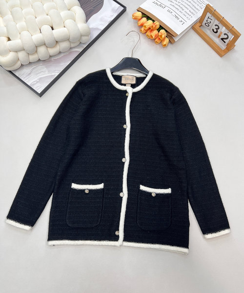 Gucci Knit Round Neck Cardigan in Classic Black and White