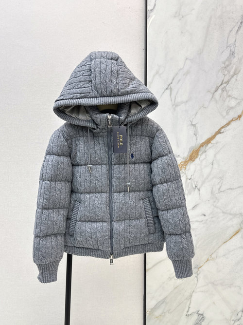 Polo Ralph Lauren Woolen Knit Down Puffer with Logo Embroidery and Zipper