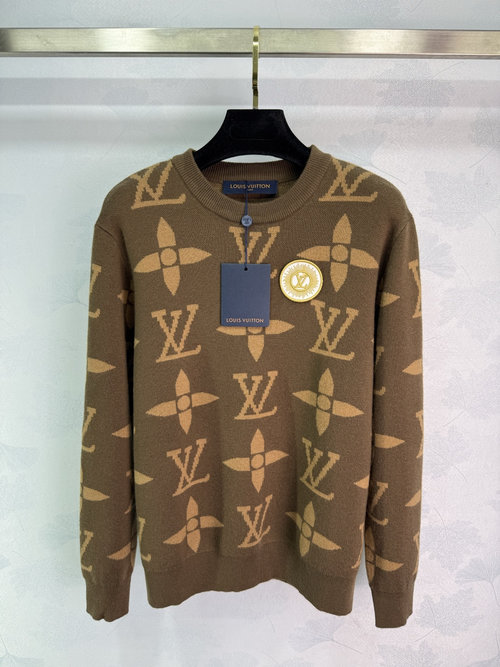 Louis Vuitton Soft Knit Sweater with All-Over Logo and Clover Design
