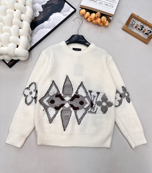 Louis Vuitton Classic Round-Neck Long-Sleeve Sweater in Black-White Blocks