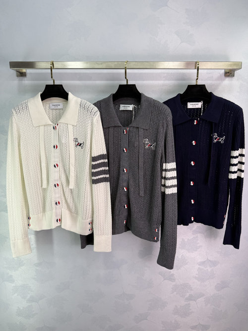 Thom Browne Classic Four-Stripe Embroidered Knit Dog Cardigan
