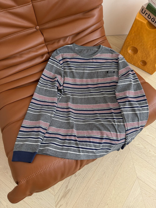 Miu Miu Cotton Striped Long - Sleeve T - Shirt with Brand Mark