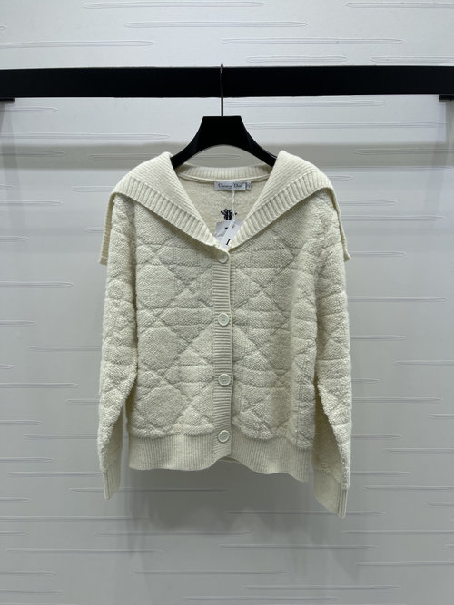 Dior Navy Collar Letter Logo Embroidered Knit Coat, Exclusive Series