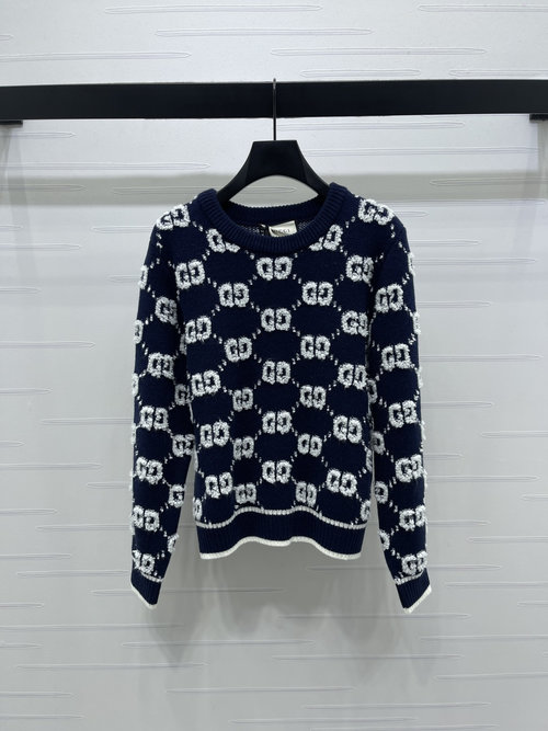 Gucci High - Quality Round - Neck Jacquard Knit Sweater with Double G Pattern
