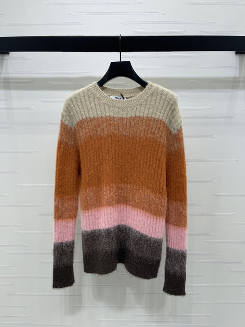 Fendi New Gradient Stripe Knit Long Sleeve with Logo for Elegance