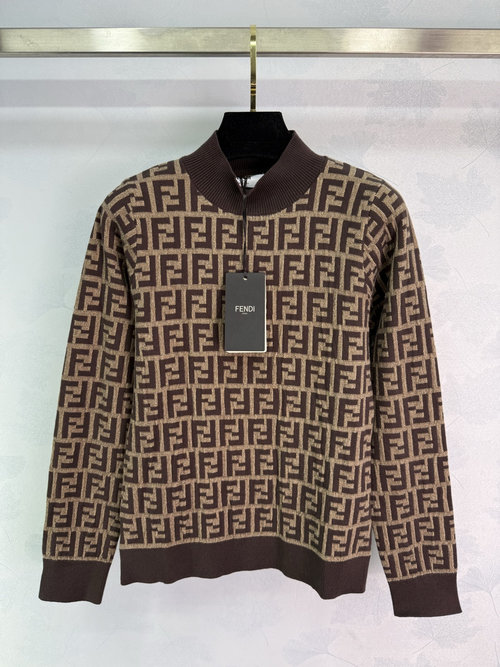 Fendi Classic Double F Logo Knit Turtleneck Long - Sleeve Top, Refined and Chic