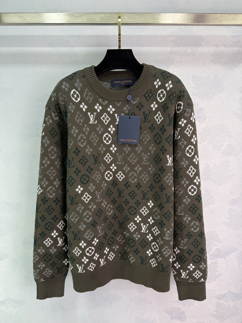 Louis Vuitton Jacquard Knit Pullover Featuring Four - Leaf Clover Pattern