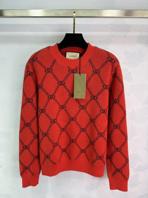 Gucci Red Double G Diamond-Patterned Wool Sweater in Classic Design
