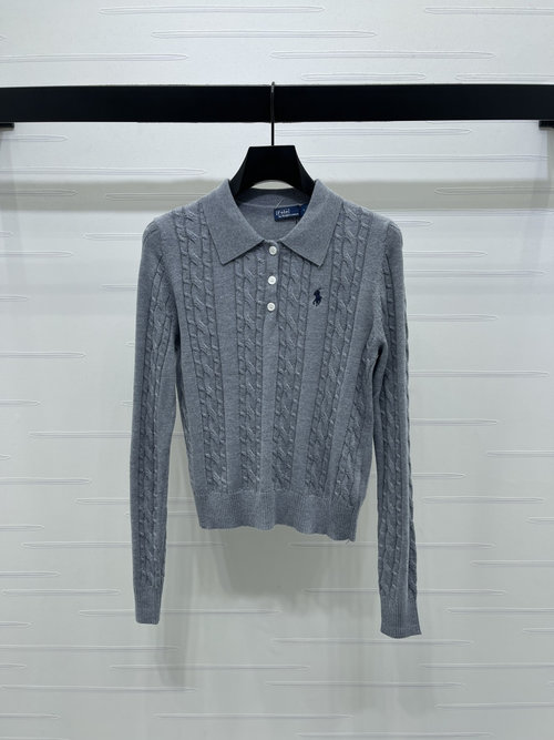 Polo Ralph Lauren Half-Open Collar Sweater with War Horse Logo Embroidery and Twisted Pattern