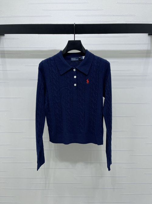 Polo Ralph Lauren Half-Open Collar Sweater with War Horse Logo Embroidery and Twisted Pattern