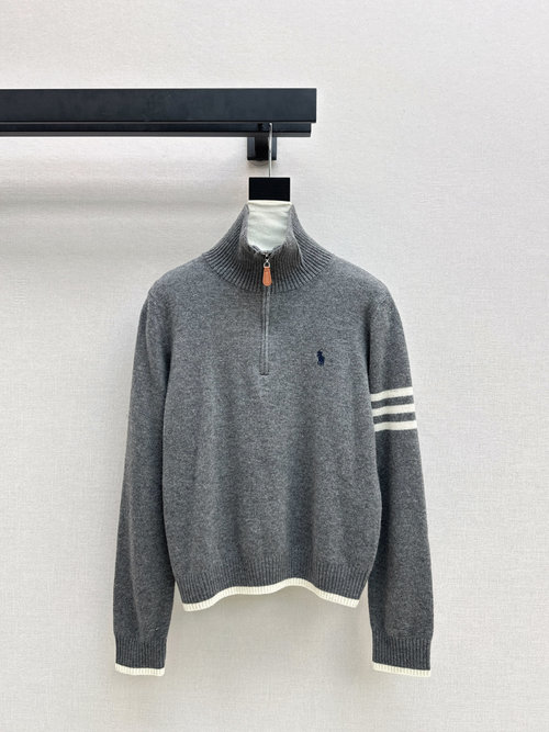 Polo Ralph Lauren Exclusive Collared Half-Open Sweater with Classic Arm Stripes