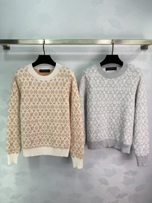 Louis Vuitton Custom Imported Wool Knit Pullover with Signature Letter Old Flower Pattern